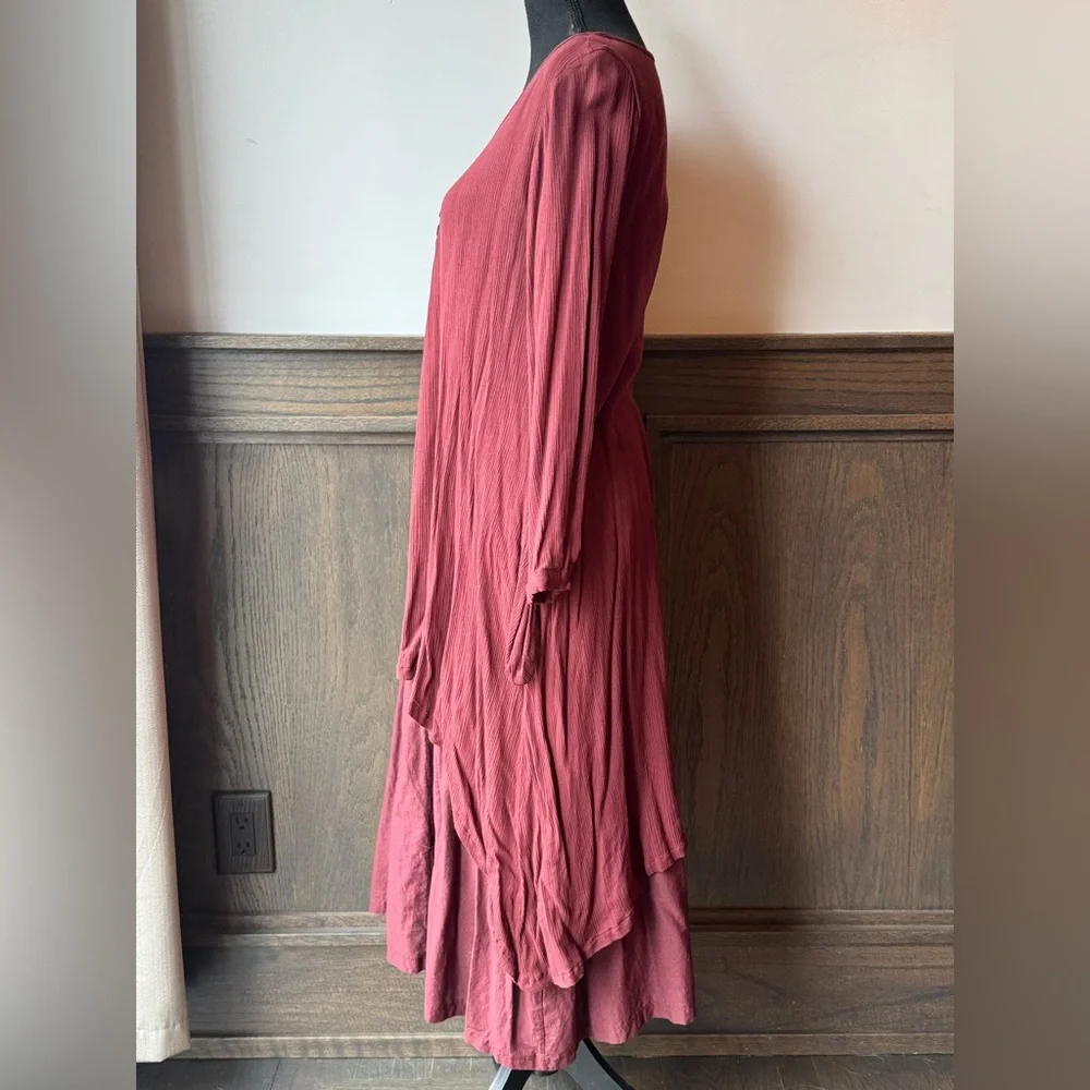 Anself Flowy Long Sleeve Asymmetrical Tunic Boho witchy Dress - maroon small - Picture 3 of 8